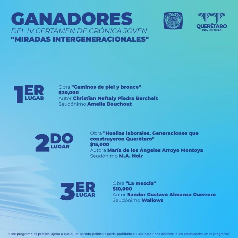 Anuncia Secretaría de Cultura Municipal ganadores del Certamen de Crónica Joven 2025 “Miradas intergeneracionales” Anuncia Secretaría de Cultura Municipal ganadores del Certamen de Crónica Joven 2025 "Miradas intergeneracionales"