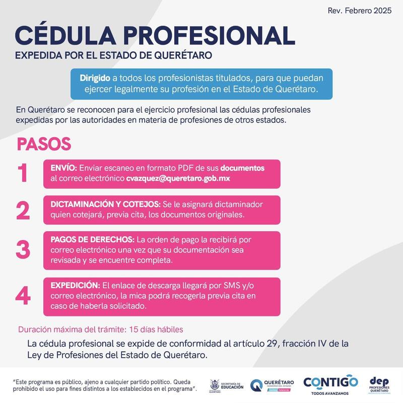 SEDEQ invita a tramitar Cédula Profesional Estatal Borrador automático