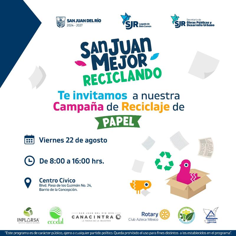 CAMPAÑA DE RECICLAJE DE CARTON ESTE 22 DE AGOSTO EN EL CENTRO CIVICO