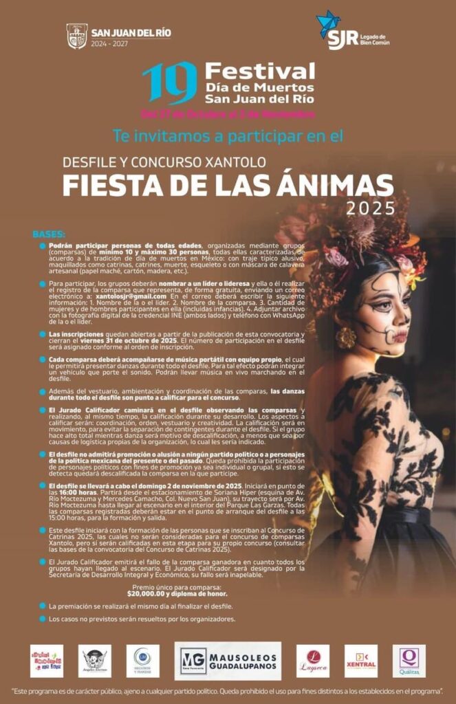 San Juan del Río convoca a participar en Concurso de Plañideras, Catrinas y Marcha de los Muertos