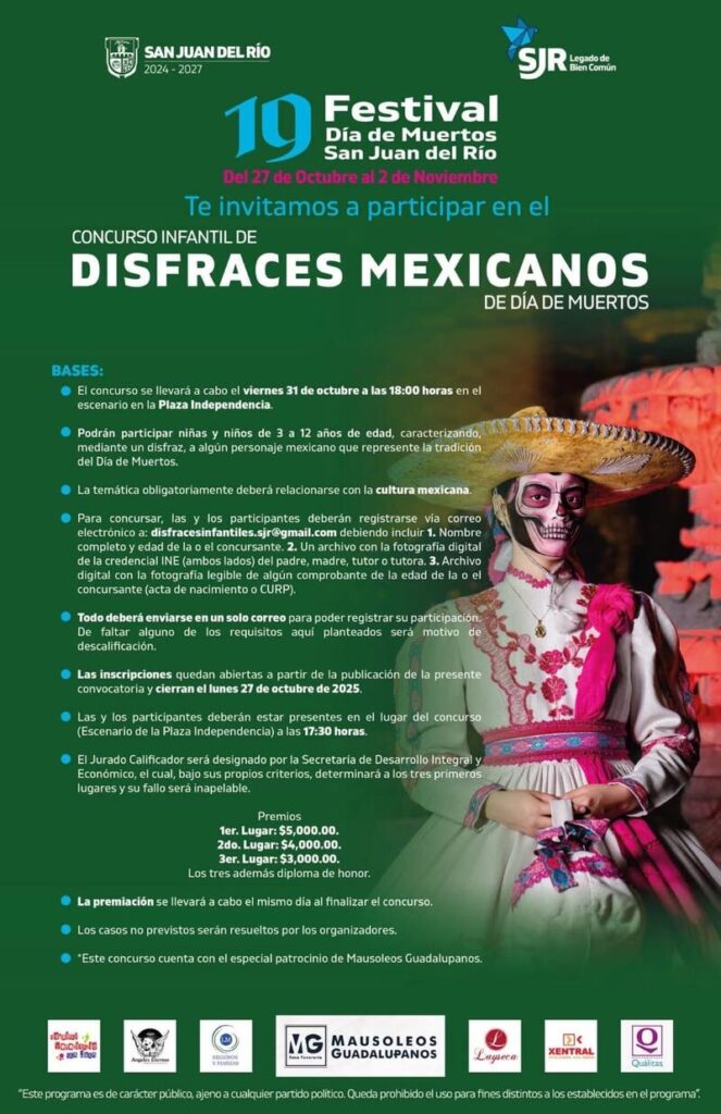 San Juan del Río convoca a participar en Concurso de Plañideras, Catrinas y Marcha de los Muertos