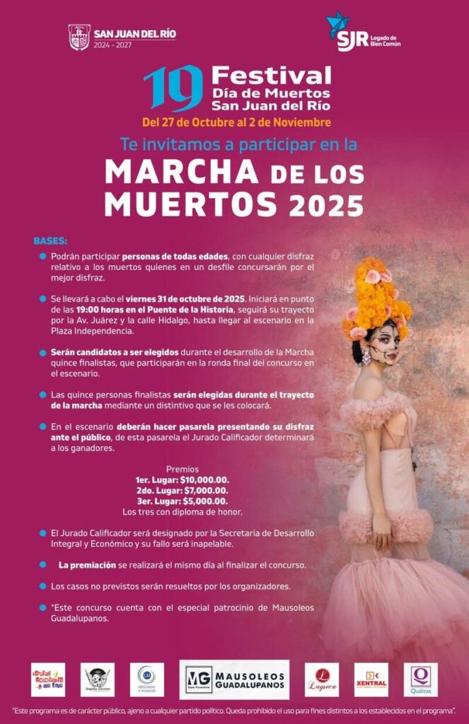 San Juan del Río convoca a participar en Concurso de Plañideras, Catrinas y Marcha de los Muertos