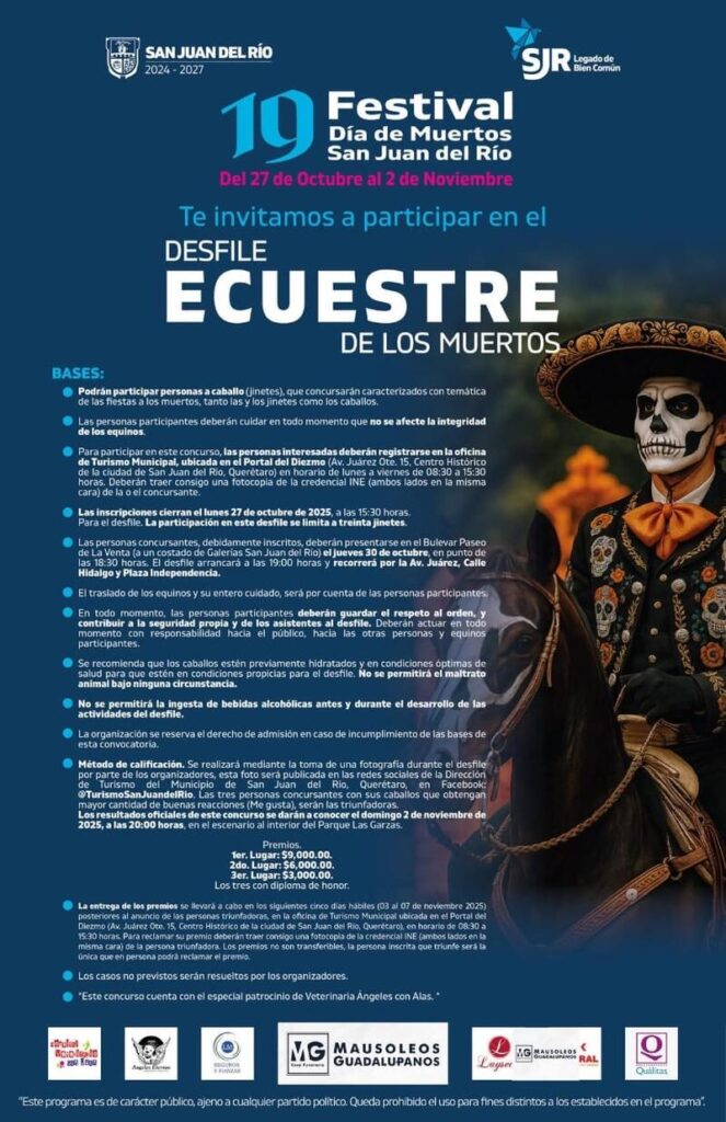 Convocan al “Desfile y Concurso Ecuestre de los Muertos” en San Juan del Río