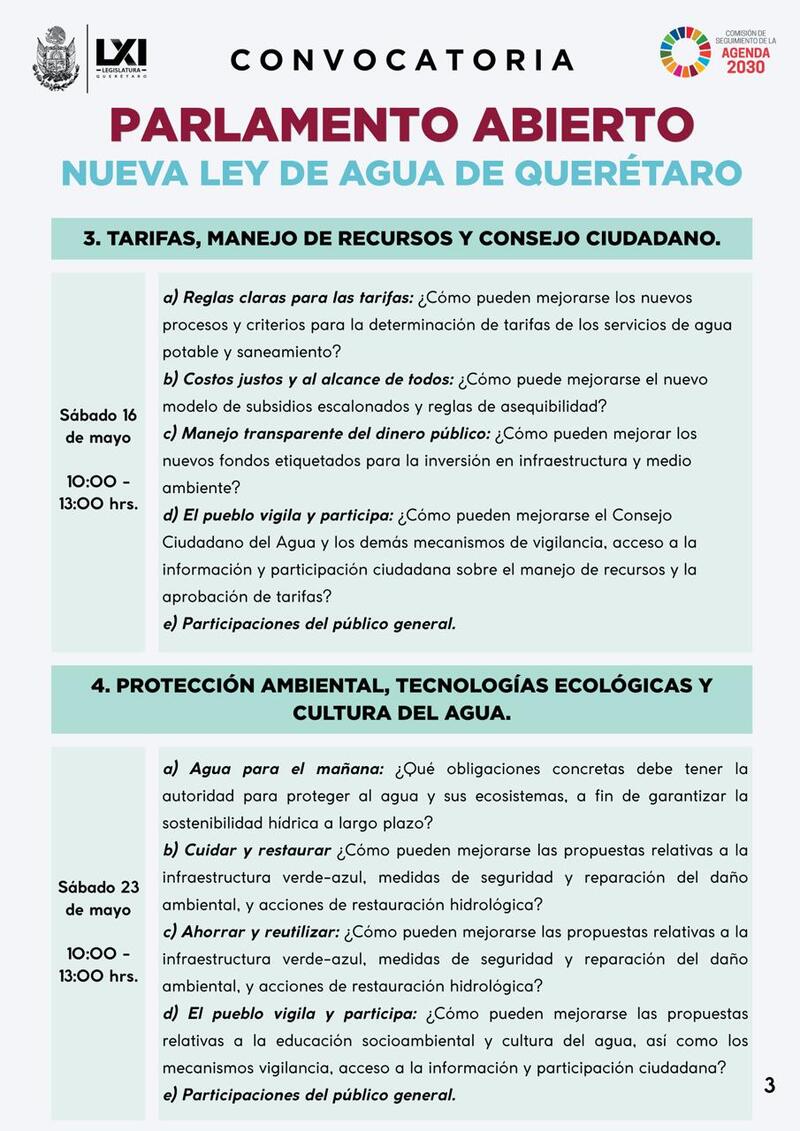Convocan a Parlamento Abierto para enriquecer la Ley de Agua en Querétaro