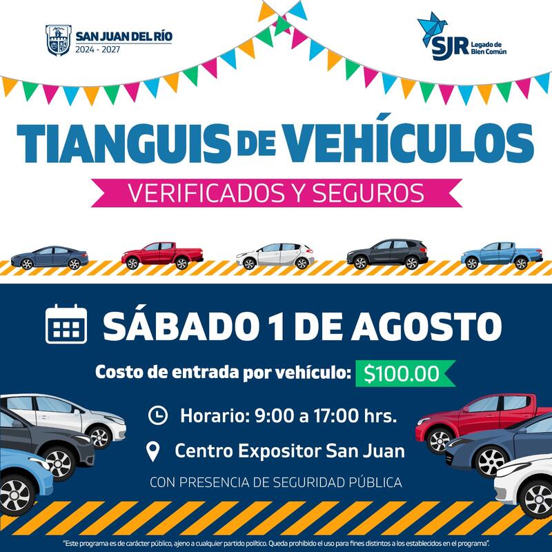 Regresa este sábado el Tianguis de Vehículos Verificados y Seguros en San Juan del Río
