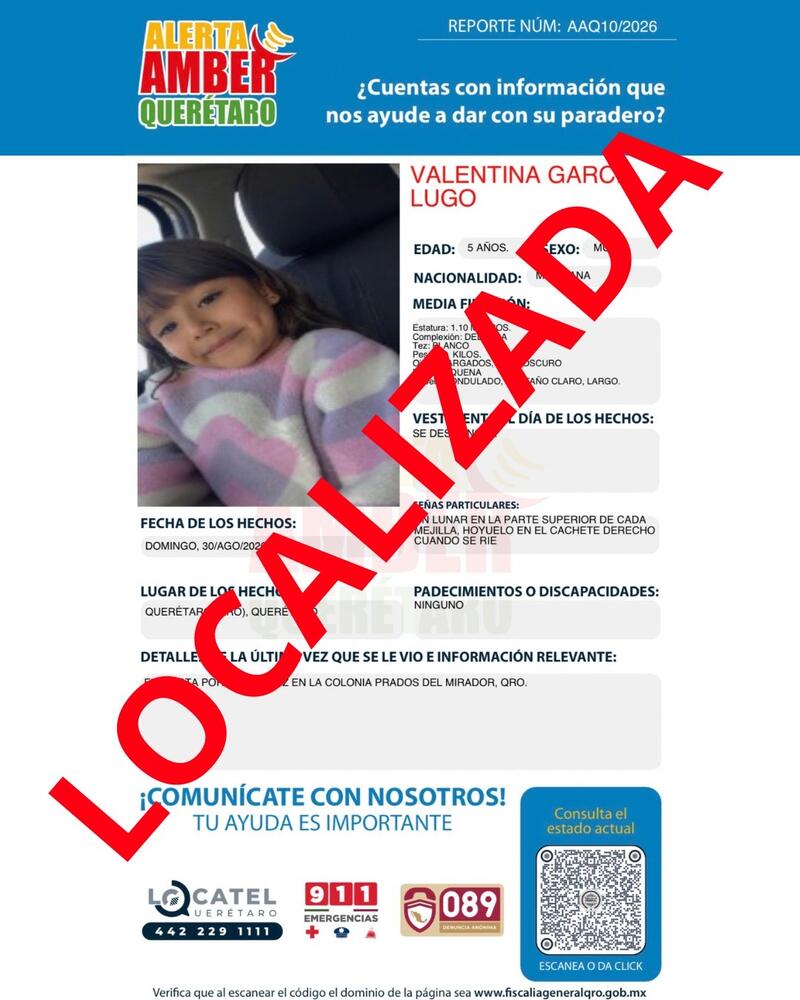 Localizan con vida a niña de 5 años en Querétaro; detienen a dos mujeres Borrador automático