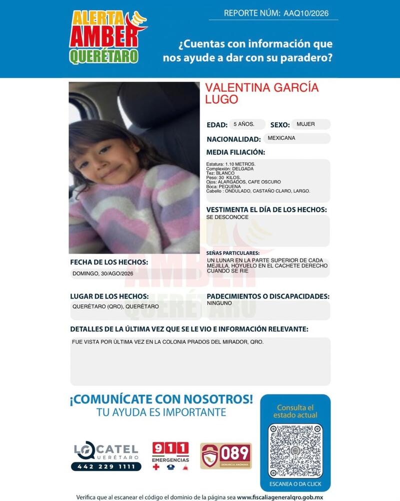 Prorrogan Alerta Amber para localizar a Valentina García Lugo Borrador automático