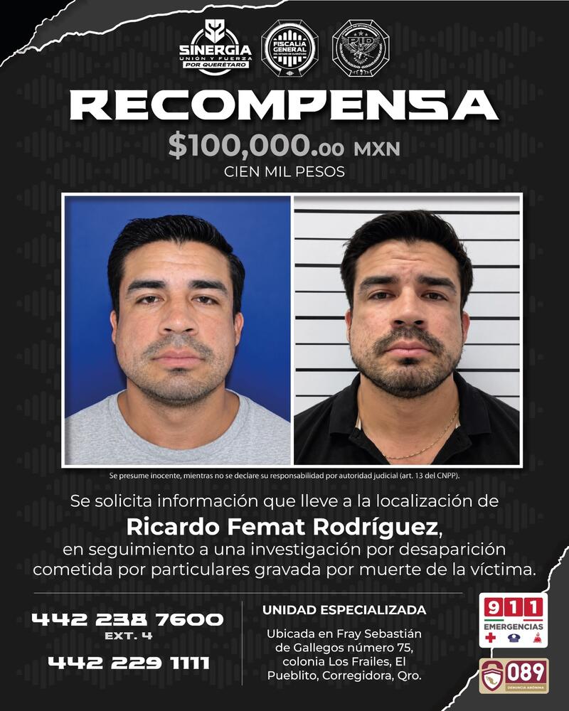 Ofrece Fiscalía de Querétaro recompensa de 100 mil pesos para localizar a Ricardo Femat Borrador automático